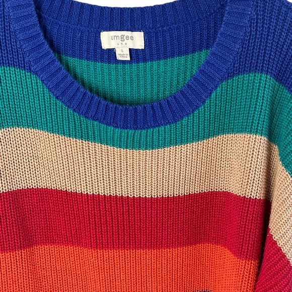 Umgee Women’s Colorful Colorblock Crewneck Sweater Size Large - Picture 2 of 7